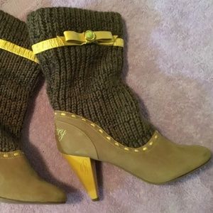 Pastry Brown Heels With Sock Like Boot Yellow & Brown - Size 6